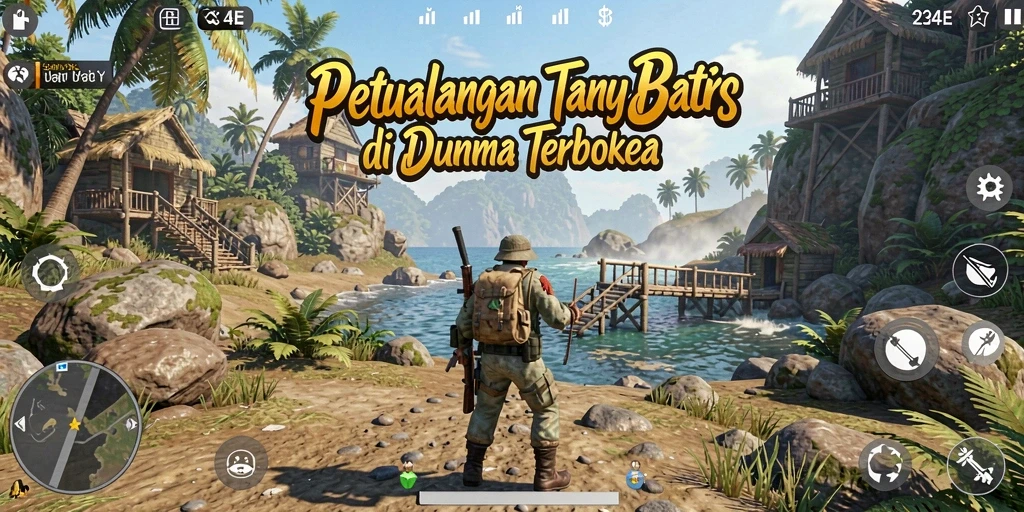 Screenshot gameplay dari petualangan di dunia terbuka 234E.