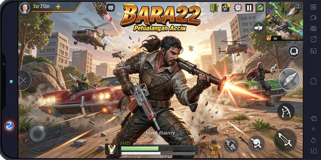 Screenshot utama BARA22 menampilkan aksi mendebarkan dari gameplay.