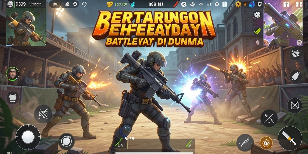 Gameplay intens di <strong>DS99</strong> menunjukkan pertarungan seru dalam arena Battle Royale.