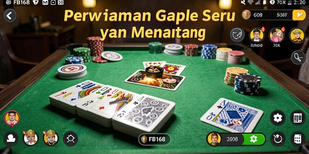 Tampilan gameplay FB168 yang mendebarkan dengan latar belakang meja gaple.