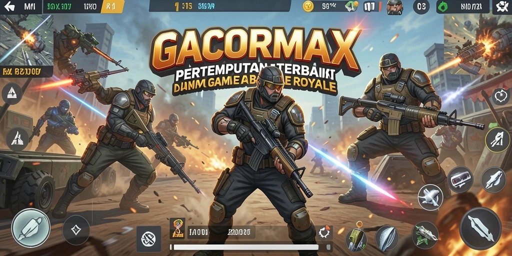 Screenshot gameplay GACORMAX menunjukkan aksi intens dalam pertempuran Battle Royale.