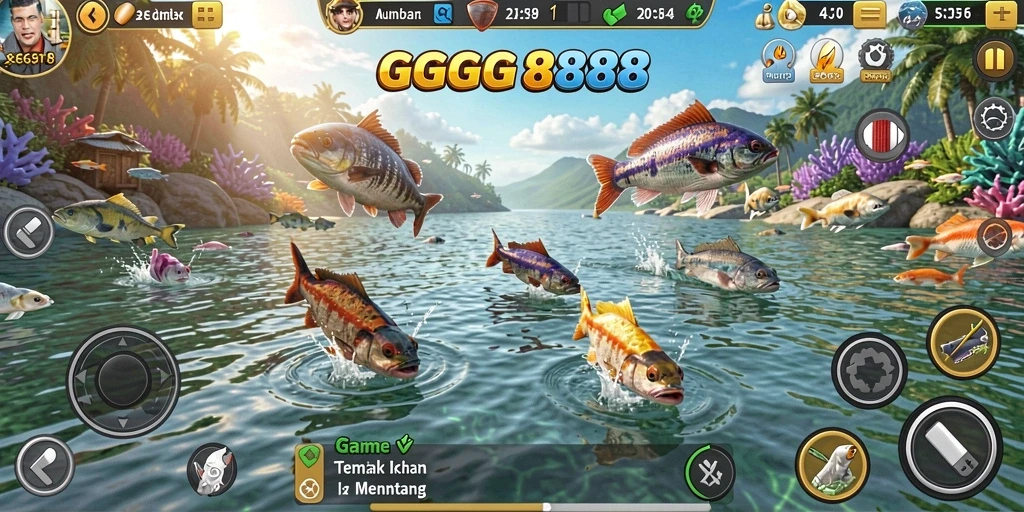 Screenshot gameplay GGG888 yang menampilkan aksi menembak ikan.