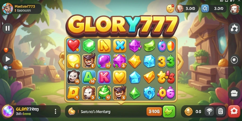 Tampilan seru gameplay GLORY777 dengan berbagai objek berwarna.