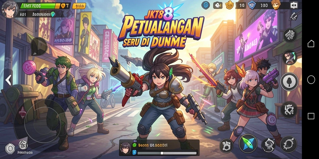 Tampilan screenshot menampilkan karakter anime dalam aksi bertarung.