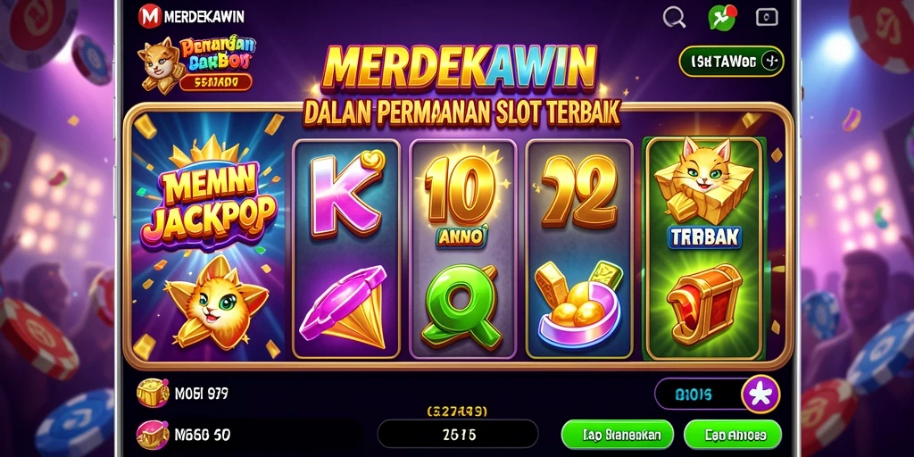 Screenshot gameplay <strong>MERDEKAWIN</strong> yang memukau dengan animasi slot yang menawan.