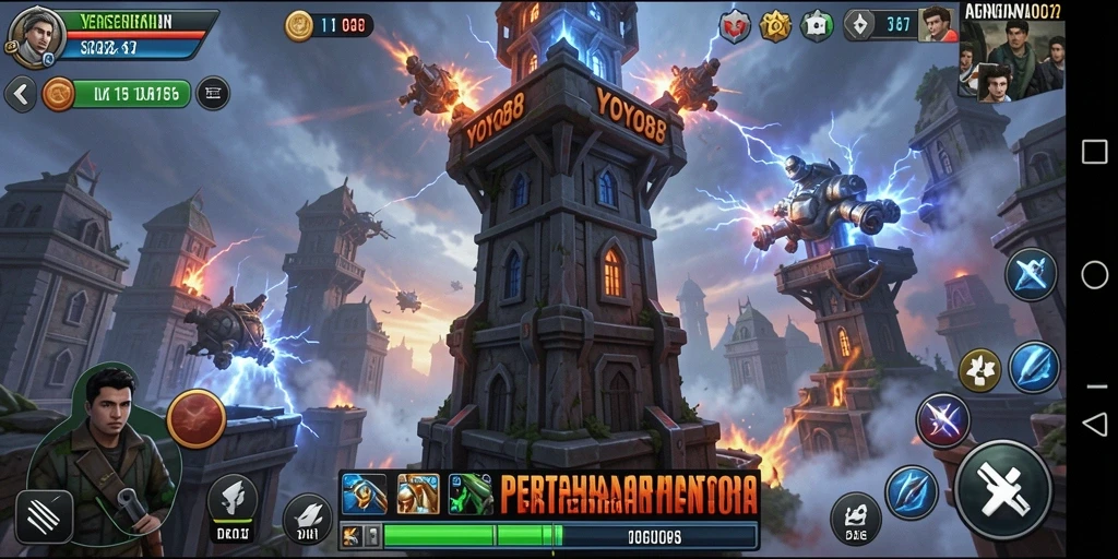 Tampilan menarik dari gameplay pertahanan menara dalam YOYO88.